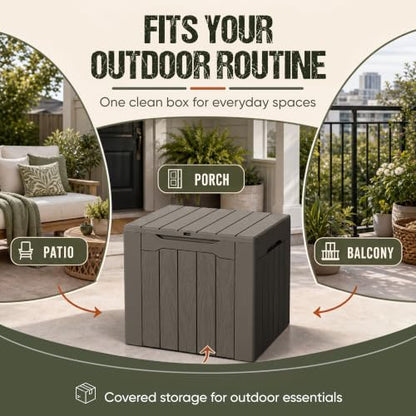 Flamaker Deck Box 30 Gallon, Waterproof Resin Small Storage Box with Lid - color: Deep Brown, size: 30 Gallon