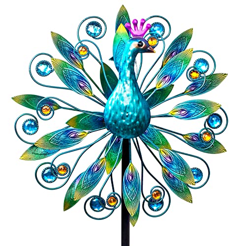 58" Peacock Wind Spinner,Metal Double Wind Sculpture - color: A-1-peacock