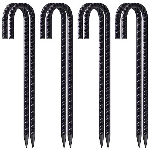 VVOKGO Rebar Stakes 12 Inch J Hook Heavy Duty Tent Stakes for Wire Fencing - color: J-12 Inch-Φ5/16"-Black, size: J-12 Inch-8 Pcs