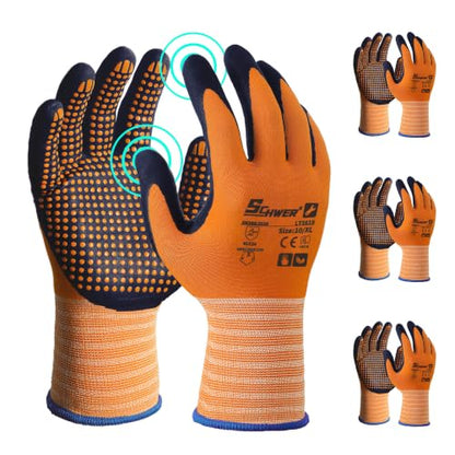 Schwer 3 Pairs Safety Work Gloves, MicroDot Abrasion & Grip, LT5619, XL - size: X-Large