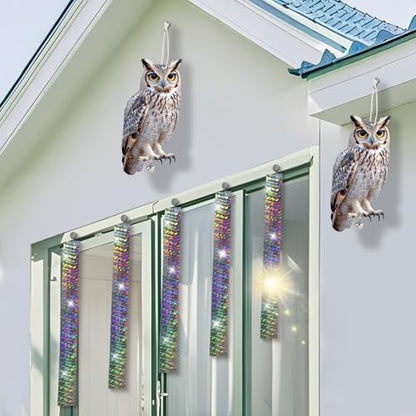 4PCS Garden Owl to Scare Pigeons Away from Porch, Flat Fake Owl to Keep Pigeon Away from Balcony, Hanging Plastic Owl, Woodpecker Scare Devices with Reflective Tape for Tree Patio Window Roof - color: Grey (2) - 4PCS