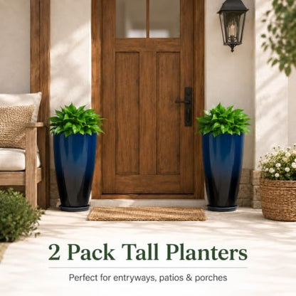 Neoaider Set of 2 Tall Planter, 21 inch Large Plastic Planter, Dark Blue - color: Dark Blue