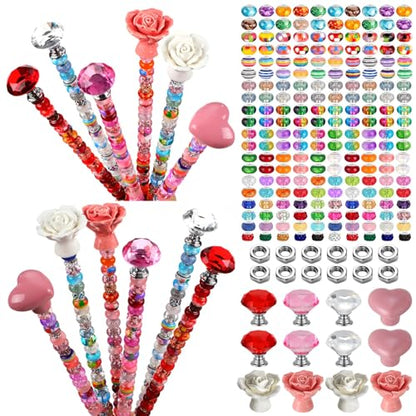 Tigeen 236 Pcs Garden Stake DIY Fairy Wand Plant Stake, Ceramic Rose Heart - style: Ceramic Rose Heart