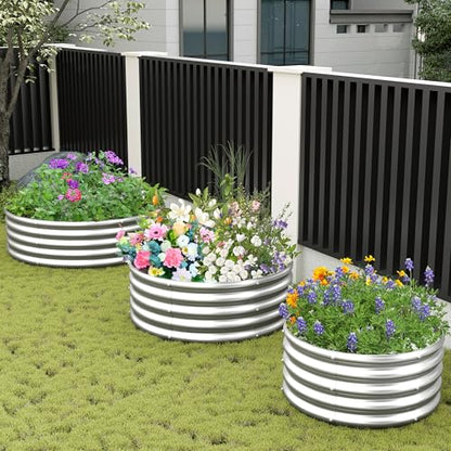2PCS 4x4x1ft Galvanized Raised Garden Bed Kit,Round Garden Bed Outdoor Planter Box for Vegetables,Flowers,Herbs,Easy Assembly,Silver - size: 4x4x1(2PCS)