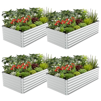 FOOWIN 6x3x2ft Raised Garden Bed Outdoor, Galvanized Steel Garden Beds - color: Silver, size: 6x3x2 FT-4PC