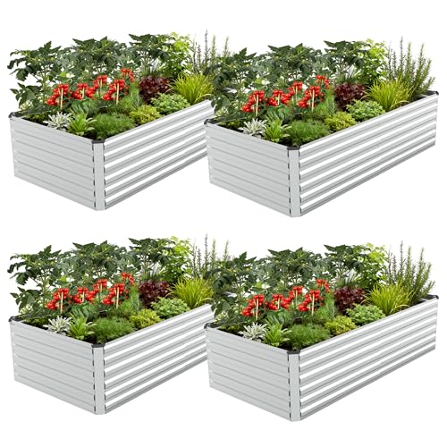 FOOWIN 8x4x2ft Raised Garden Bed Outdoor, Galvanized Steel Garden Beds - color: Silver, size: 8x4x2 FT-4PC