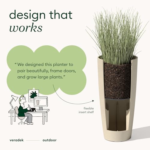 Veradek Mason Series Vega Planter - Tall Round Outdoor Planter with Shelf - color: Sand, size: 28 inch