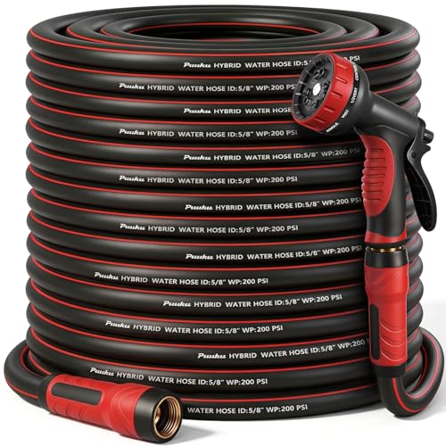 Garden Hose 100ft x 5/8", NON-EXPANDABLE Heavy Duty Hose with Nozzle - size: 100FT