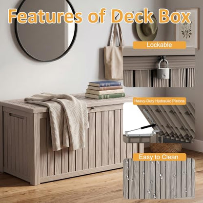 200Gal Lockable Waterproof Deck Box, Sturdy Bench for Patio & Garden Grey - color: Grey, size: 200 Gallon