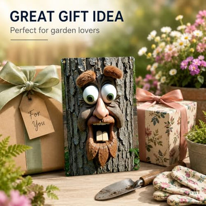 8x12 Inch Tree Face Metal Sign - color: The surprised tree face