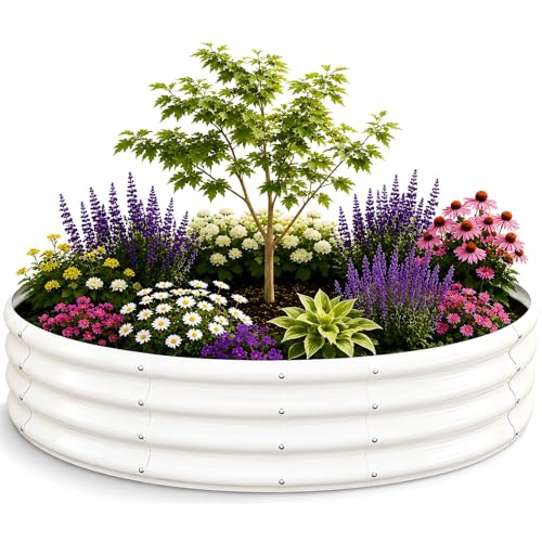 6FT Round Raised Garden Bed, Thickened Galvanized Metal Planter Box for Vegetables, Flowers & Herbs, Rust-Resistant Outdoor Gardening Bed with Modern White Finish & Easy DIY Assembly - color: Cream White, size: 6x6x1FT