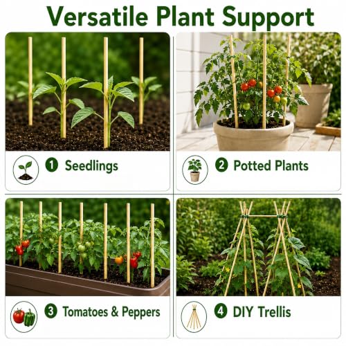 100 PCS 2FT Bamboo Plant Stakes, 6.3mm Thick Bamboo Stakes - size: 24 inch 6.3mm
