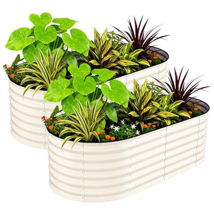 Garvee 2 Pack 6X3X2ft Galvanized Raised Garden Bed, Oval Metal Planter Box - color: Beige-oval, size: 6x3x2ft 2pcs