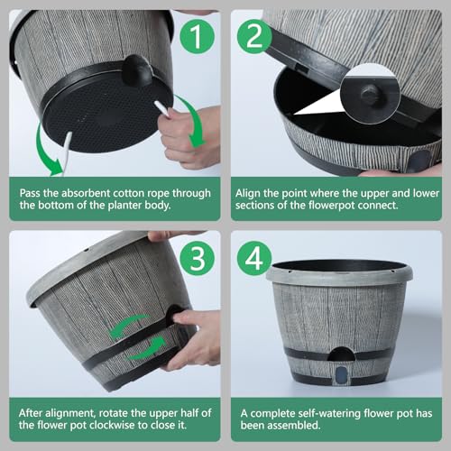 Sun-E 10" Self-Watering Whiskey Barrel Planters 3 Pack for Indoor Outdoor - color: Mix Colour Set
