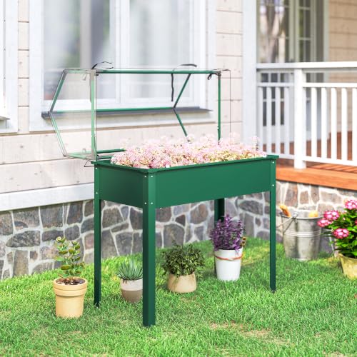 Outsunny Raised Garden Bed with Flip-Up Cover, 39.4"x18.9"x48.8", Green - color: Green