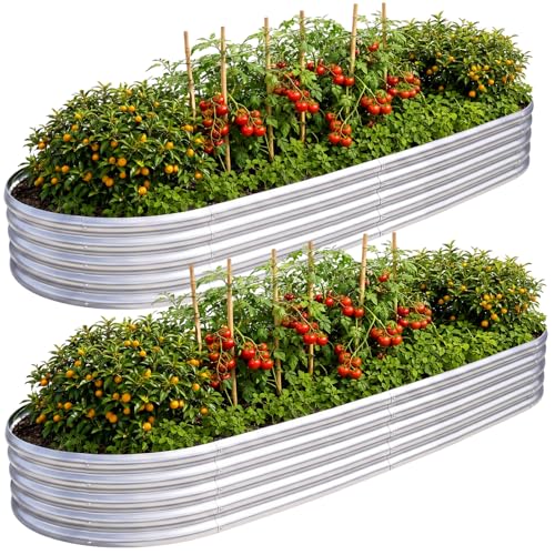 AHEONLAR 2pack 6×3×1ft Raised Garden Bed，Outdoor Galvanized Planter Boxes, Oval Large Metal Raised Garden Beds for Vegetables - size: 6×3×1ft（2-Pack）
