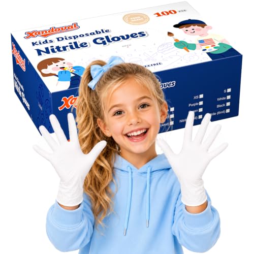 Kids Disposable Gloves, 5-Mil Safe White Nitrile, XS, 100Ct - color: White of 100pcs, size: X-Small