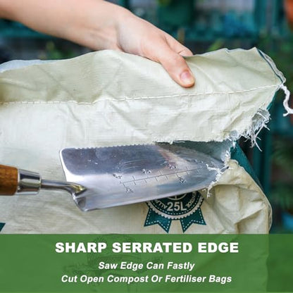 Haliaeetus Garden Trowel with Serrated Edge, 4'' Depth Mark Planting Shovel - size: 13'' Serrated Shovel