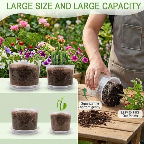 4 Sets 8 Inch Large Clear Nursery Pots with Drainage Holes. - color: 8 Inch