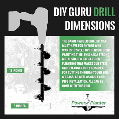 Power Planter DIY Guru Garden Drill Auger Bit (3"x12") — Designed for Planting, Digging Holes, Paint Mixing, Cement Mixing and Other Home Projects — Made of Steel with a 3/8" Non-Slip Hex Drive (Pink) - color: Pink