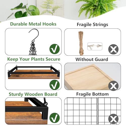 Plant Hanger Indoor, 16" Wooden Hanging Plant Holder with Metal Frame - size: Large