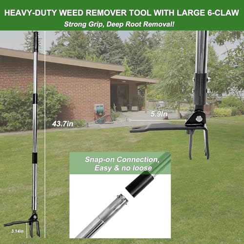 Weed Puller Tool Stand Up Hand Weeder Tool with Adjustable Long Handle, Weed Remover with Steel Head, Remove Weeds Root Easily Without Bending, Pulling or Kneeling for Lawn Garden(6 Claws) - size: 6 CLAWS
