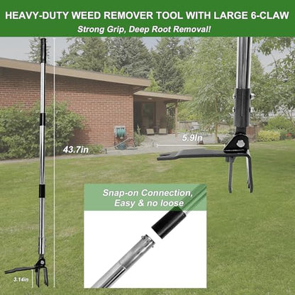 Weed Puller Tool Stand Up Hand Weeder Tool with Adjustable Long Handle, Weed Remover with Steel Head, Remove Weeds Root Easily Without Bending, Pulling or Kneeling for Lawn Garden(6 Claws) - size: 6 CLAWS