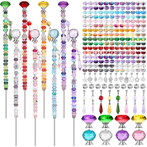 UFU 238Pcs DIY Fairy Wand Beaded Garden Stakes Kit, Decorative Garden Stakes with Colorful Crystal Pendants, Outdoor Fairy Garden Accessories, Beadable Items for Decor, Gifts & Craft (12 in) - size: 8 Pack (8*12IN)