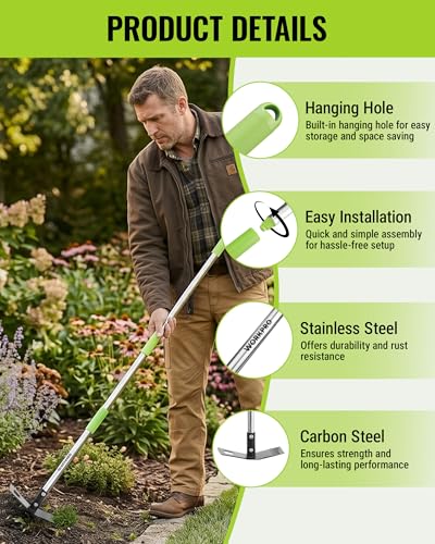 WORKPRO Weed Puller Tool with Long Handle, 2-in-1 Garden Hoe & Weed Rake