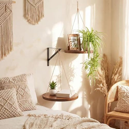 Xuhal 2 Set Hanging Plant Shelf with Hooks Macrame Plant Hanger Indoor