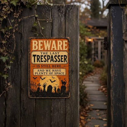Halloween Metal Art Sign Beware The Last Trespasser Wall Decor - color: 02A