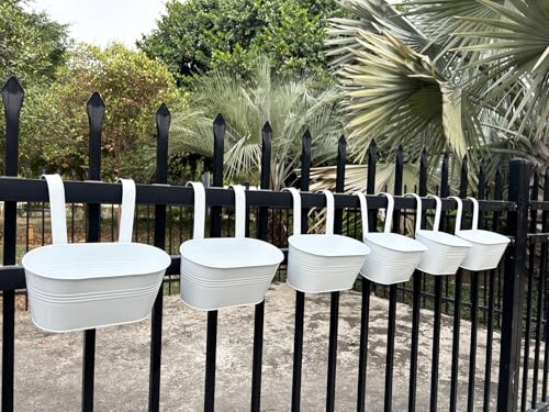 6 Pack 12" Metal Balcony Fence Railing Planters for Outdoor, Oval White - color: Oval-white
