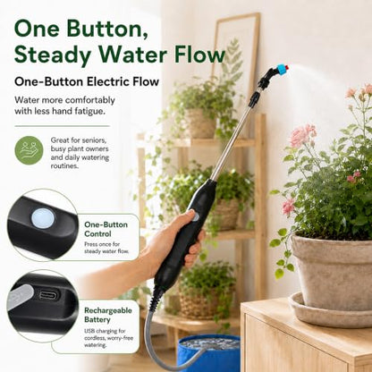 Electric High Reach Plant Waterer with Foldable Bucket, Telescoping Wand