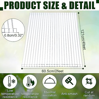 Tatuo 12 Pack 4' X 2' X 0.32'' Polycarbonate Greenhouse Panels Sheets - size: 4' X 2' X 0.32''