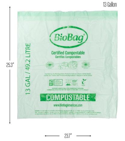 13 Gallon Compostable Drawstring Trash Bags by BioBag, 40 Count, BPI Certified, Meets ASTM D6400 Standards, Easy-Tie Kitchen Liners - style: 13 Gallon With Drawstring