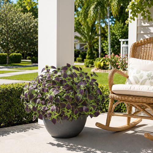 HyeFlora Artificial Coleus Plants Outdoor 5 Pcs (Brown) - color: Green