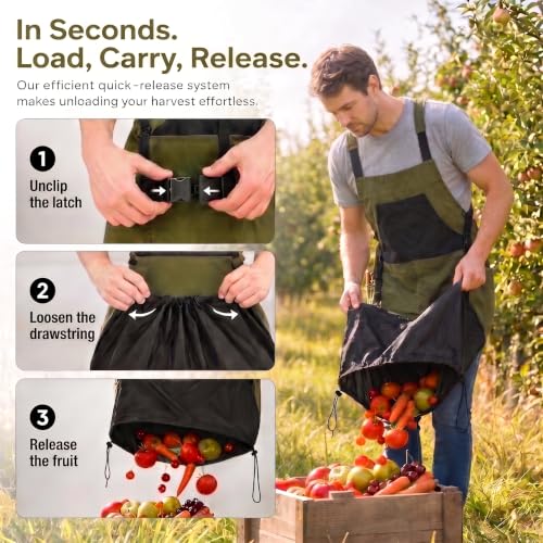 Gardening Apron with Pockets, Heavy Duty Canvas Harvest Apron - color: Green