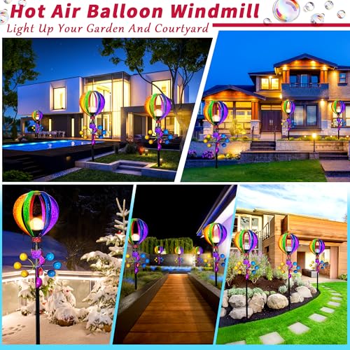 72 in Large Wind Spinners Outdoor, Solar Hot Air Balloon Wind Sculpture - color: 72 In-hot Air Balloon