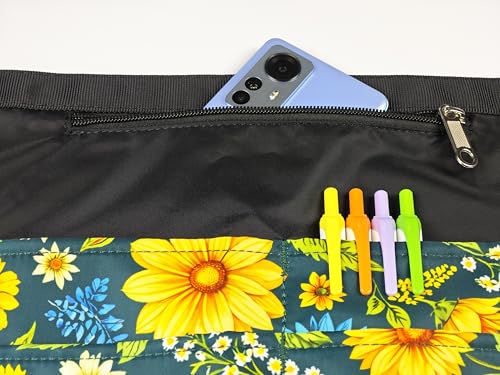 Bafelia Waterproof Server Apron for Women with 7 Pockets - color: Green Flowers