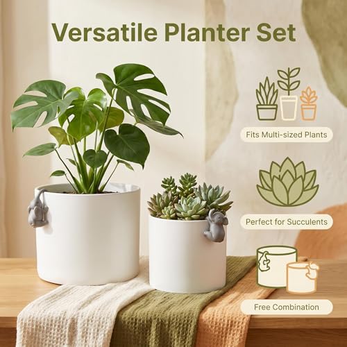 Nihow Plant Pots with Statues/Drainage for Indoor Plants, 5 & 7 Inch,White - color: White E2