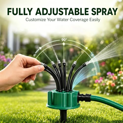 360° Coverage Precision Garden Irrigation Sprinkler, Rotating Multi-arm Roof Cooling System, Multi-Directional Lawn Sprinkler with Flexible Spray Nozzles, for Grass, Yard and Flower Bed (2Pcs)