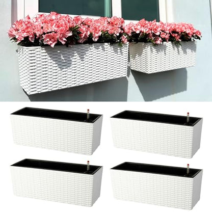LaLaGreen Window Boxes Planter (20in, 4 Pack) Outdoor Wall Hanging Planters - color: White X 4
