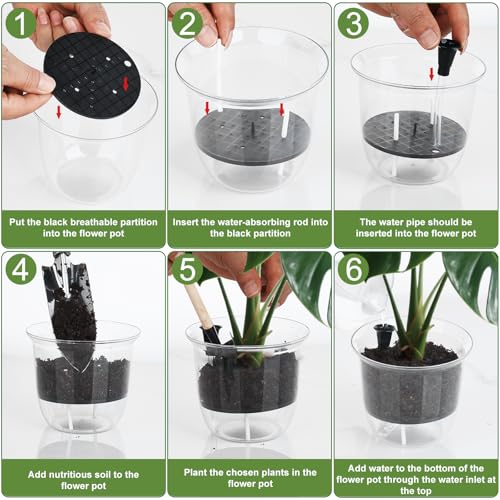 Self Watering Pots Set, Clear Self Planter Pot for Indoor Plants - size: Round, 5Pcs Large