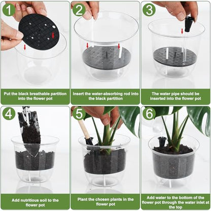 Self Watering Pots Set, Clear Self Planter Pot for Indoor Plants - size: Round, 5Pcs Large