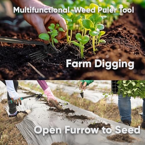 Weed Puller Tool, 2024 Enhanced Weed Remover Tool, Weeding Tool for Gardening with 5 Teeth, Black