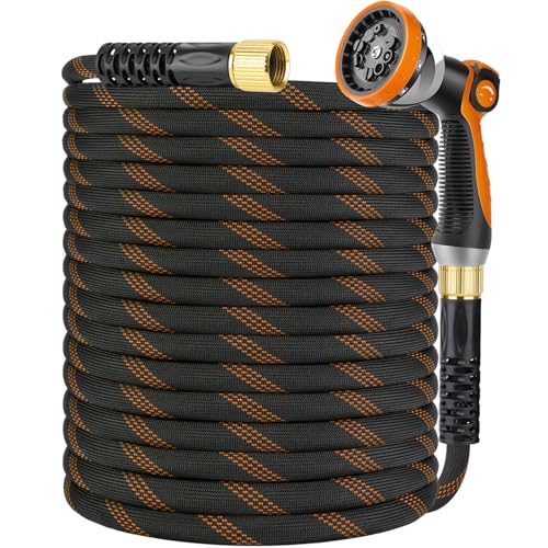 Non-Expanding Garden Hose 100 ft, Kink Free Flexible Water Hose with 10-Pattern Spray Nozzle, Lightweight Hose Pipe, Leak Proof, 3/4" Swivel Connectors, Super Fabric, Portable Storage Strap