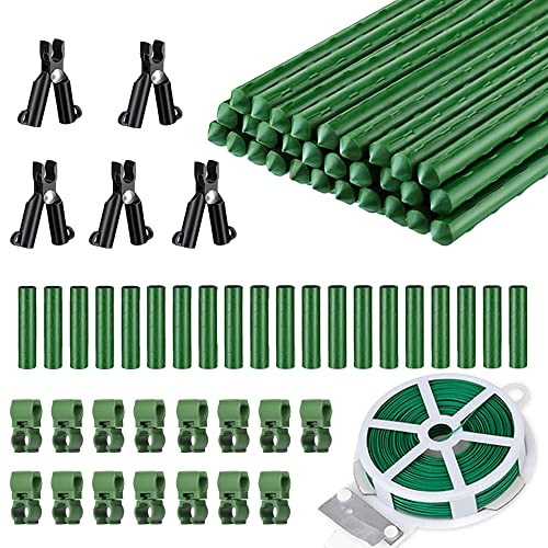 7/16" Garden Stakes,30pcs 16" Plant Stakes DIY 3ft 4ft 5ft 6ft Plant Support Sticks,Plant Support Stake with Sturdy Steel Core to Build Plant Trellis for Outdoor Garden Vegetables
