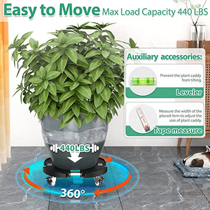 VANCASTLE Plant Caddy with Lockable Wheels 15-22'' Adjustable Plant Stand - color: Black, size: 2