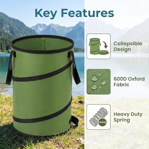 Collapsible Camping Trash Can 27 Gallon, Pop Up Outdoor Recycle Bin - size: 27 Gallons-No Lid