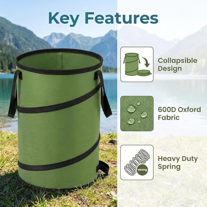 Collapsible Camping Trash Can 27 Gallon, Pop Up Outdoor Recycle Bin - size: 27 Gallons-No Lid